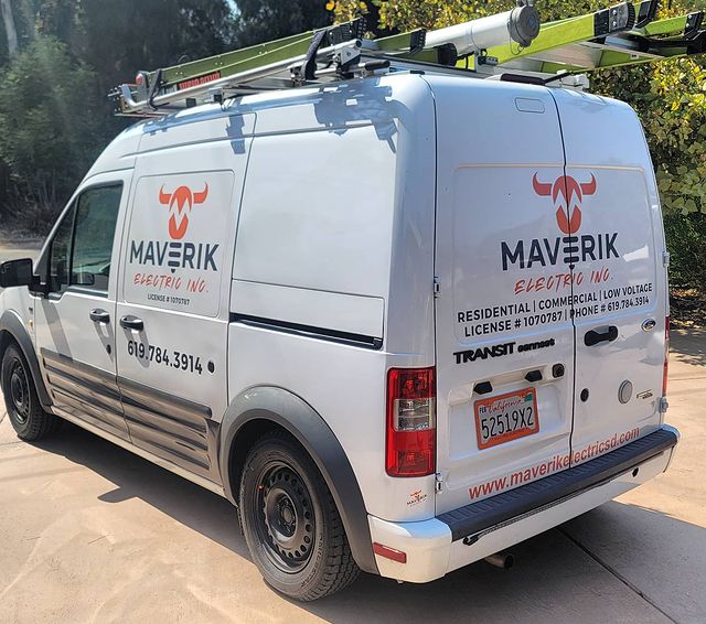 Van with logo of Maverik Electric Inc.
